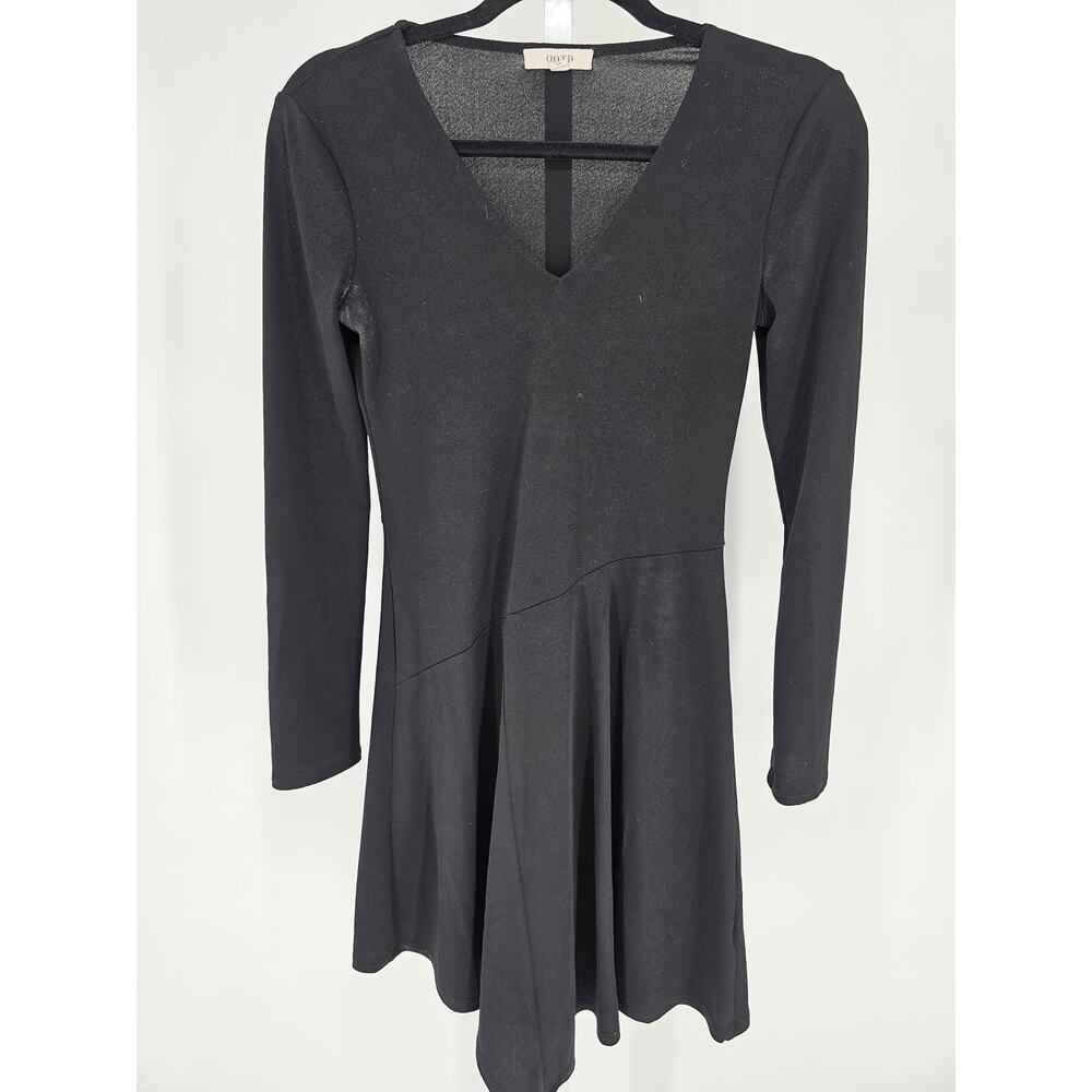 OOTD Womens Sz XS A Line Mini Dress Black Long Sleeve V Neck